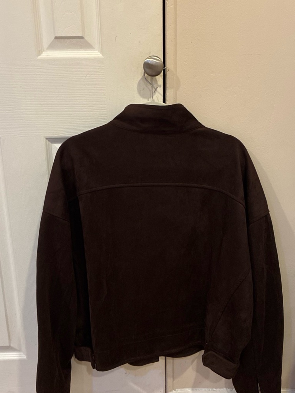 Max Studio Dark Brown Suede Bomber Jacket - Picture 3 of 4